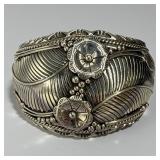 W.A. Sterling Silver Feather and Rosette Cuff Brac