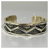 J. Tahe Sterling Silver Hand-Stamped Cuff Bracelet