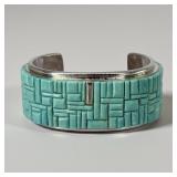 Signed Sterling Silver Turquoise Cuff Bracelet