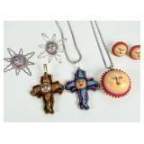 (5) Sterling Silver Hand-Painted Pendants & Earrin