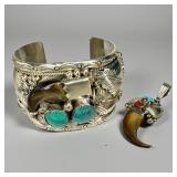 Dino Turquoise & Bear Claw Sterling Silver Jewelry