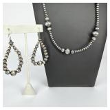 Sterling Silver Beaded Necklace & Matching Earring
