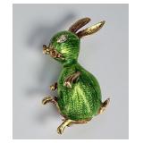 14K Gold Diamond & Enamel Bunny Brooch