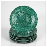 (8) Majolica "Green Leaf Strawberry" Plates