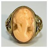 Antique 14K Yellow Gold Coral Cameo Ring