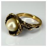 14K Yellow Gold Pearl Ladies Ring