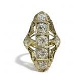 Antique 18K White Gold Filigree Ring w/ (7) Round