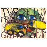 Jim Dine "Two Trucks on a Green Face" Watercolor