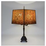 Art Deco Table Lamp with Geometric Mesh Shade