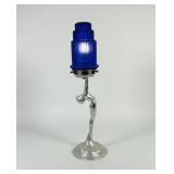 Art Deco Sarsaparilla Lamp With Cobalt Blue Glass