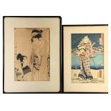 (2) Framed Antique Japanese Woodblock Prints