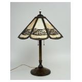 Slag Glass Table Lamp with Floral Metal Overlay