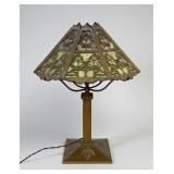 Bradley & Hubbard Slag Glass Lamp with Pierced Met