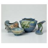 (4pc) Collection Of Blue Roseville Pottery Pieces