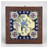 Music Box Trivet Mounted With A Faience Ceramic Ti
