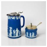 Wedgwood Blue Jasperware Pitcher & Sugar