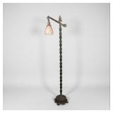 Art Deco Iron Floor Lamp With Frosted Pink Glass S