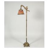 Antique Brass & Marble Floor Lamp With Pleated Fab