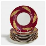 (12pc) Royal Worcester Burgundy & 22K Gold Gilt Fe