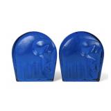 Pair Of Blenko Blue Glass Elephant Bookends