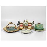 (4pc) Majolica Pottery With Bird Motifs