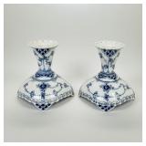 Pair Of Royal Copenhagen Blue Fluted Candlesticks