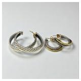 (2) Pairs Of David Yurman 18K and Sterling Earring