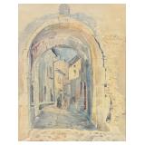 Italian Street Scene Watercolor On Paper
