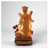Carved Chinese Amber Maiden Figurine