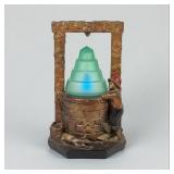 Art Deco Chalkware Wishing Well Boy & Dog Lamp