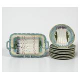 (9pc) Majolica Asparagus Plates & Serving Dish