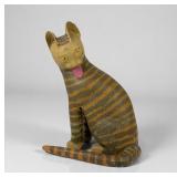 Hand-Carved Painted Folk Art Wooden Cat Figure