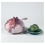 (2pc) Majolica Cabbage Serving Pieces
