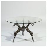 Bronze Deer Motif Glass-Top Coffee Table