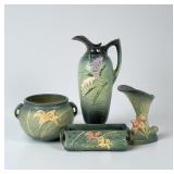 (4pc) Collection Of Green Roseville Pottery Pieces