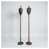 Pair of Oscar Bach Cast Iron Mica Torch¨re Floor