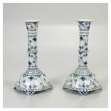 Pair Of Royal Copenhagen Blue Fluted Candelsticks