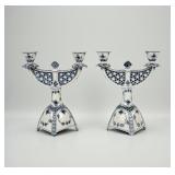 Pair Of Royal Copenhagen Blue Fluted Candelabra