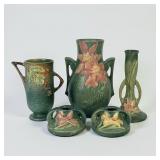 (5pc) Collection Of Roseville Pottery Vases & Cand