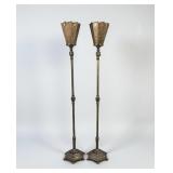 Pair of Art Deco Brass Floor Lamps with Mica Shade