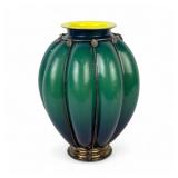 Murano Melon Glass Vase with "800" Silver Accent