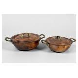 (2) Mauviel Lidded Copper Pots w/ Brass Handles