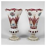 (2) Moser Bohemian Glass Overlay Vases