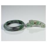 Carved Chinese Jadeite Pendant & Jade Bracelet