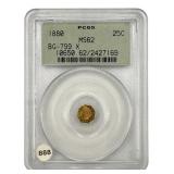 1880 Indian Octagonal 25 Cent MS62 Gold Coin