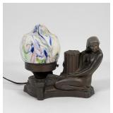 Art Deco Figural Table Lamp With Colorful Shade