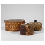 Pictorial Birch Bark Box & (2) Additional Wood Box