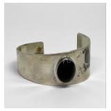 Signed Onyx Sterling Silver Cuff Bracelet