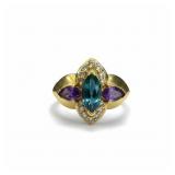 14k Ladies Blue Garnet and Amethyst Ring