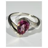 Ladies 14k White Gold Pink Topaz Ring